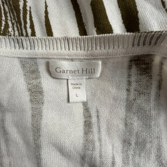 Garnet Hill Womens Silk Cotton Abstract Knit Sweater Large Olive White Pullover - Picture 3 of 9